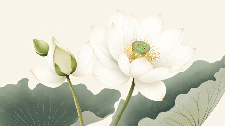 素雅白莲绽于翠叶间