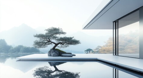 中式风格盆栽与山水景观