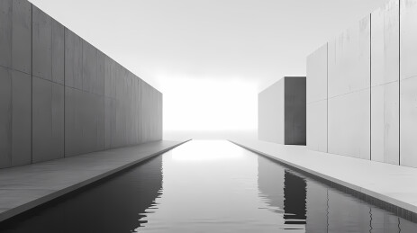 黑白建筑与水面反射