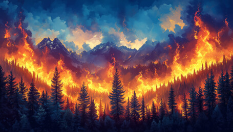 燃烧的森林大火插画