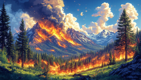 燃烧的森林大火插画