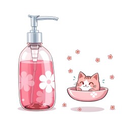 带猫咪图案的粉色洗手液