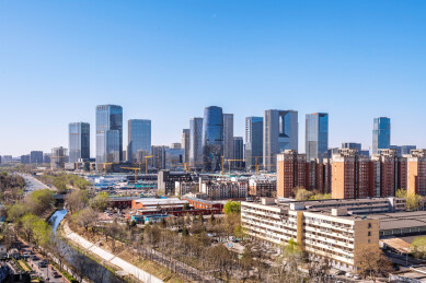 中国北京丽泽商务区城市天际线高视角风光