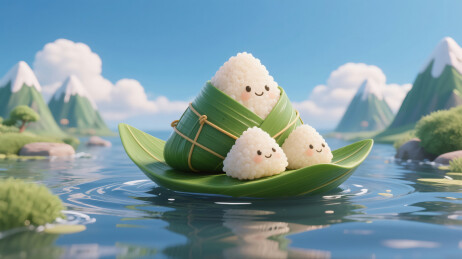 卡通饭团乘叶舟画面