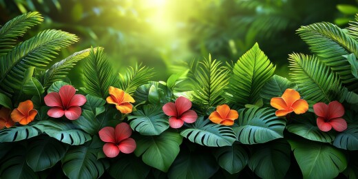 绿叶粉花自然清新景致