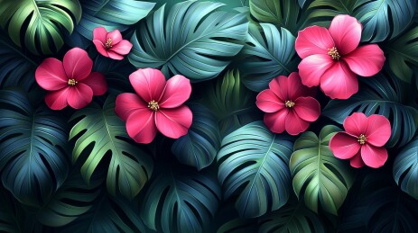 绿叶粉花自然清新景致