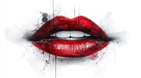 娇艳欲滴红色美唇特写