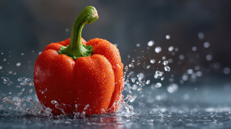 红甜椒在水中飞溅