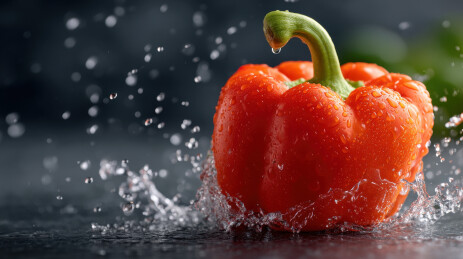 新鲜红甜椒水花四溅