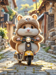 拟人化的萌宠宠物店小仓鼠宝宝骑电动车