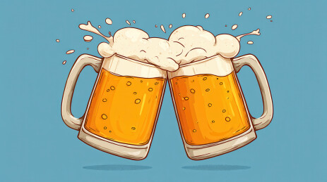 干杯！两杯啤酒碰撞