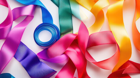 白色背景上的彩色丝带特写镜头