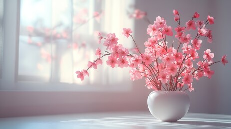 优雅清新粉色花朵瓷瓶
