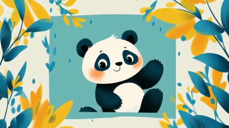 萌趣熊猫花丛照