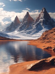 雪山红岸湖泊美景