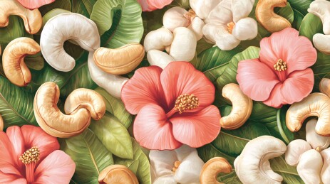 腰果与扶桑花插画图案