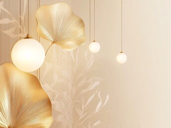 金色银杏叶与球形吊灯插画
