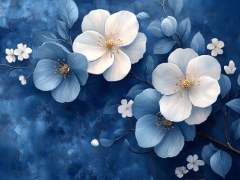 蓝底白花唯美花卉插画