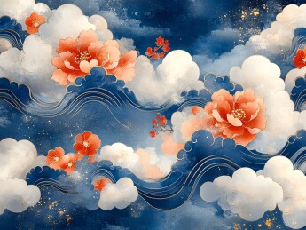 云海繁花国风插画