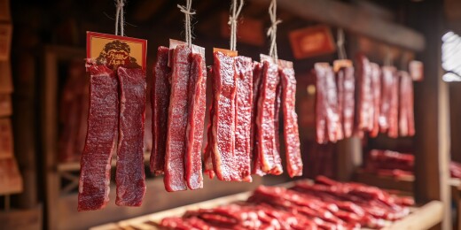 悬挂的美味腊肉场景