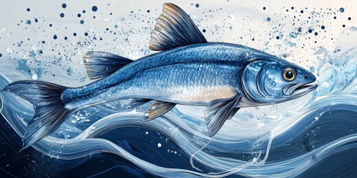 蓝色游鱼插画