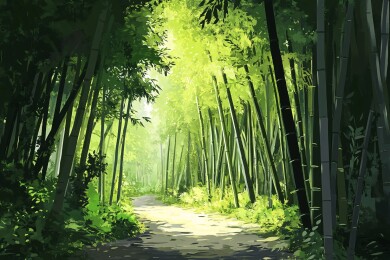 阳光洒落的静谧竹林小道