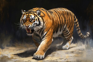 威猛老虎霸气前行插画