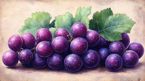 紫葡萄与绿叶插画