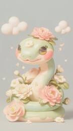 卡通恐龙与花朵