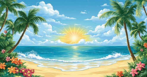 海滩度假场景插画
