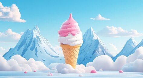 雪山背景下的冰淇淋插画