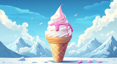 雪山背景下的冰淇淋插画
