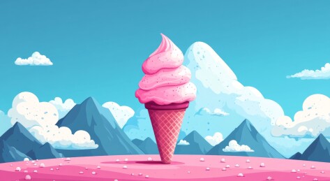 雪山背景下的冰淇淋插画