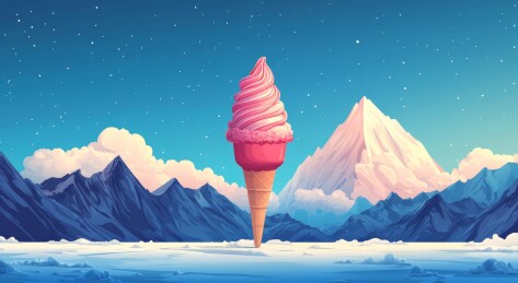 雪山背景下的冰淇淋插画