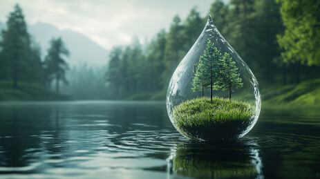 湖边的树顶着天空