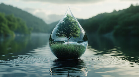 湖边的树顶着天空