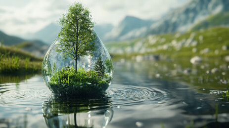 湖边的树顶着天空