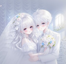 一对身着婚服的动漫情侣