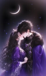 月下情侣深情拥吻浪漫相依