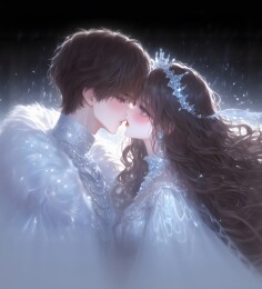 梦幻情侣雪中浪漫亲昵瞬间