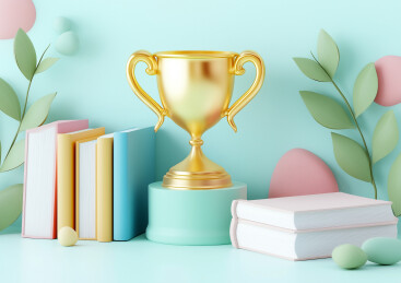书籍中一只金色的奖杯
