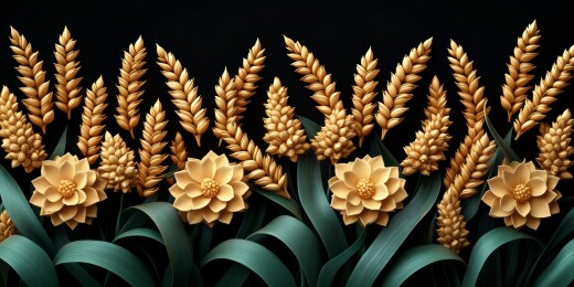 绿底金麦穗丰收艺术景