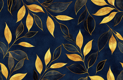 蓝色背景下树叶的高角度视图