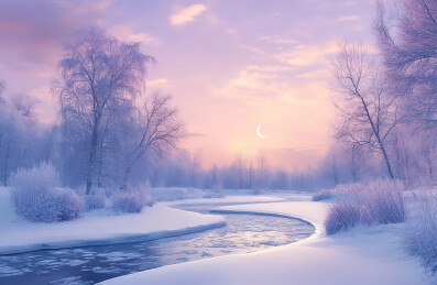 雪地上的树木顶着天空