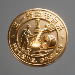 3D立体金色金属质感浮雕建筑-五一劳动节