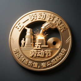 3D立体金色金属质感浮雕建筑-五一劳动节