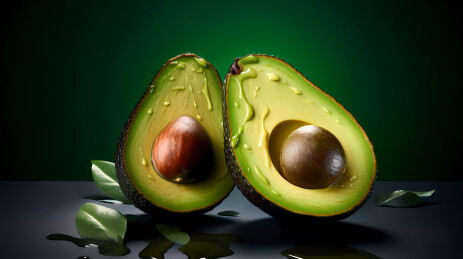 切开鳄梨与叶片