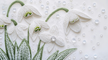 刺绣雪滴花特写