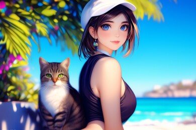 少女猫咪海边写真
