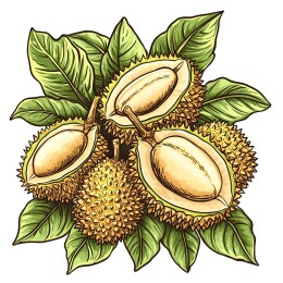 带绿叶的剥开及完整榴莲